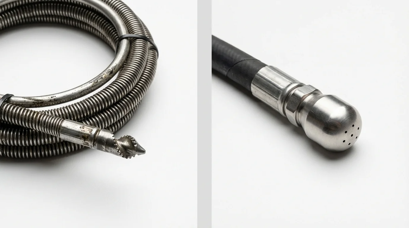 Drain snake cable and hydro jetting nozzle used for drain cleaning in Madison, AL