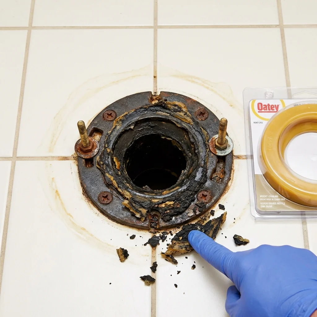 Failed wax ring showing water seepage at the base of a toilet in a Madison, AL home