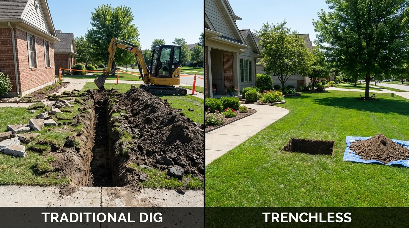 Trenchless sewer repair with minimal yard damage versus traditional excavation in Madison, AL